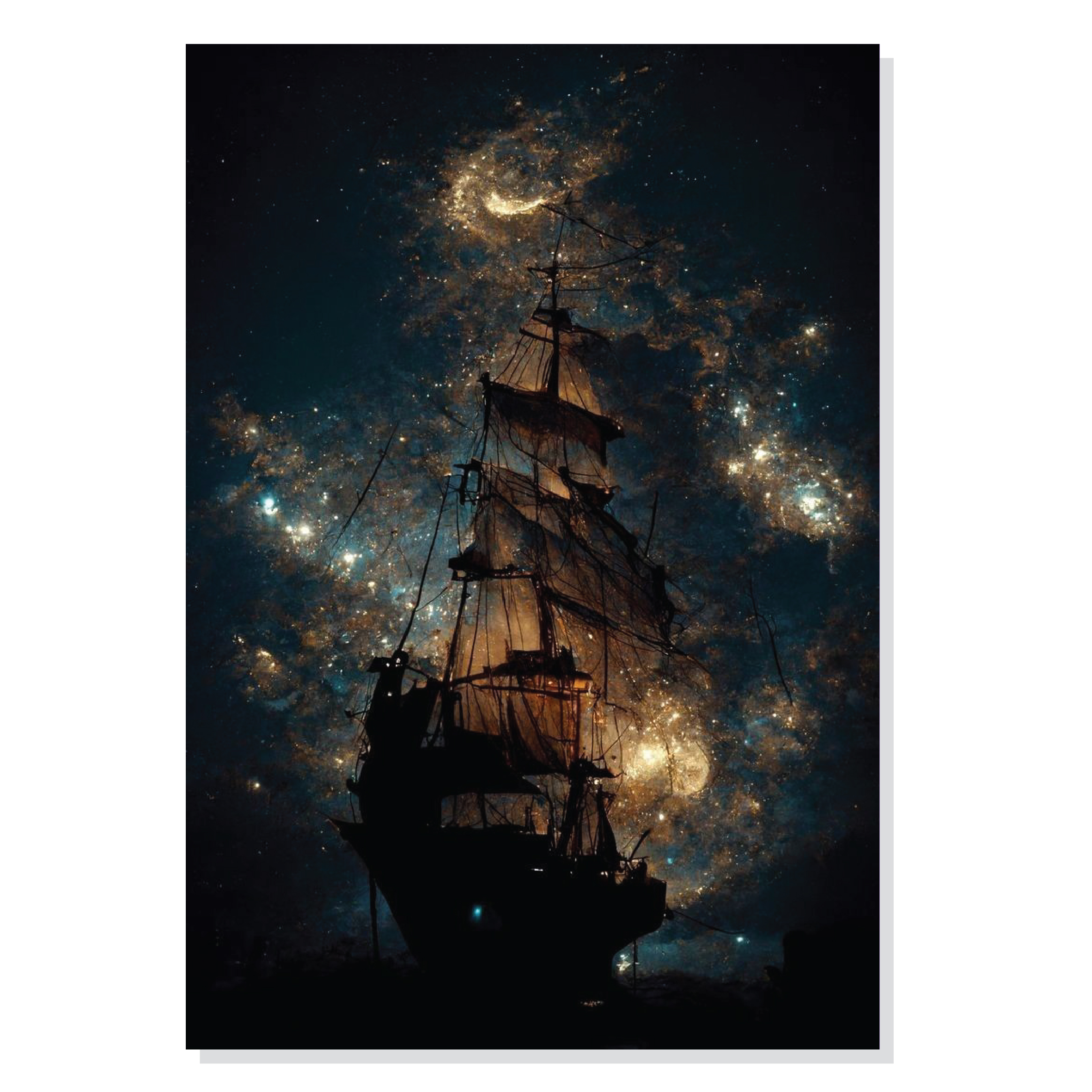 تابلو شاسی طرح کشتی چوبی و آسمان پر ستاره Wooden Ship & Sky Full of Stars مدل M0660