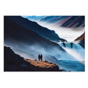 تابلو شاسی طرح نقاشی هنری زوج در کنار آبشار Artistic Waterfall Couple مدل NV0891